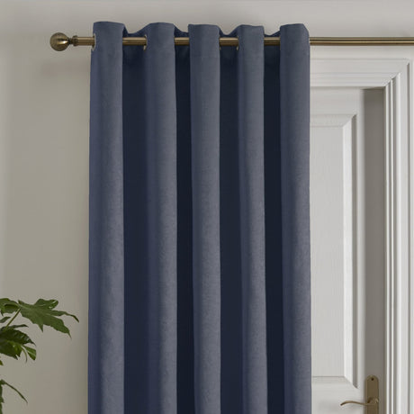 Strata Woven Thermal Door Curtain 66 x 84 Inch - Navy Dimout Light Filtering - Strata Eyelet Single Panel Door Curtain In Navy 2