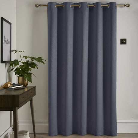 Strata Woven Thermal Door Curtain 66 x 84 Inch - Navy Dimout Light Filtering - Strata Eyelet Single Panel Door Curtain In Navy 3