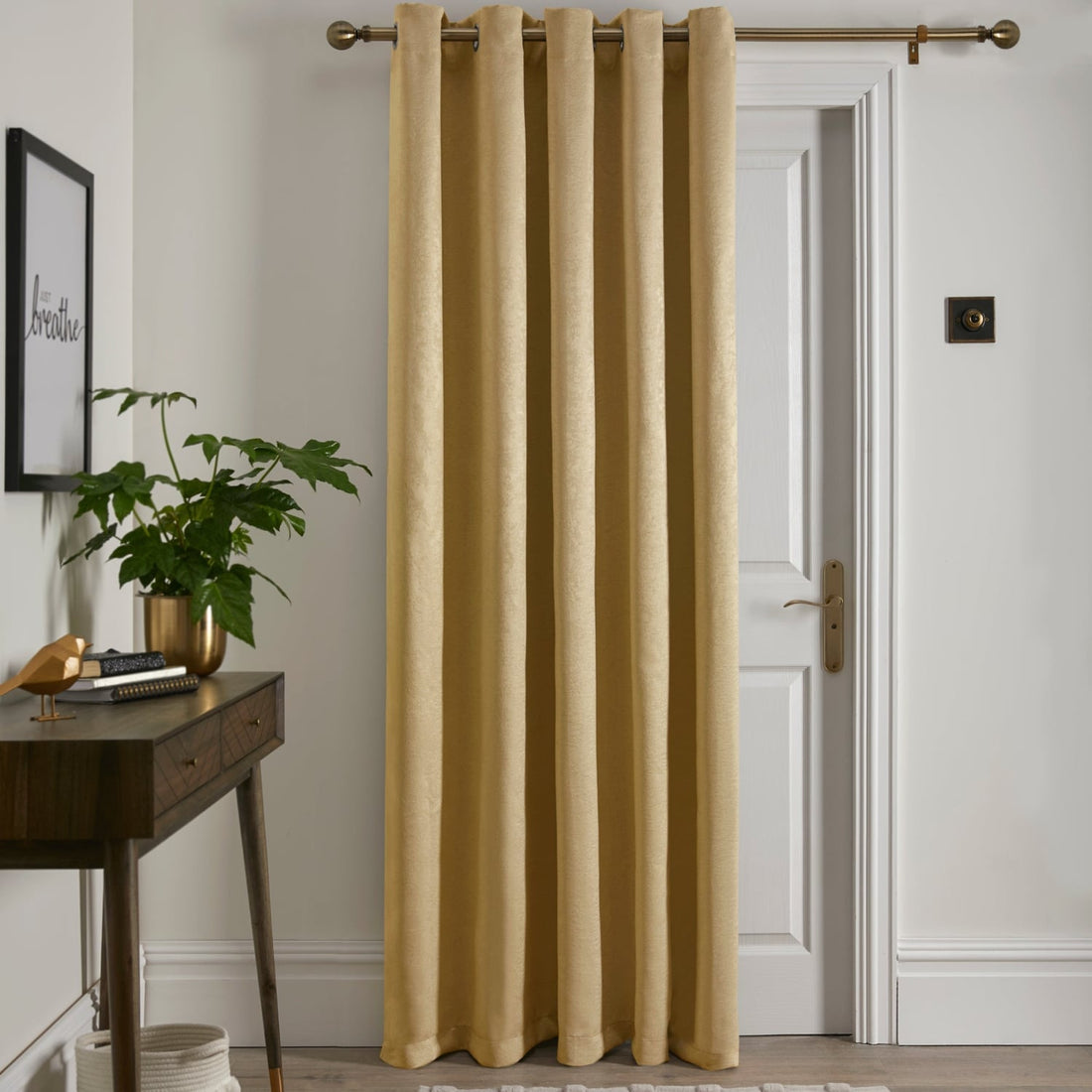 Strata Woven Ochre Thermal Dimout Door Curtain 66 x 84 Inch