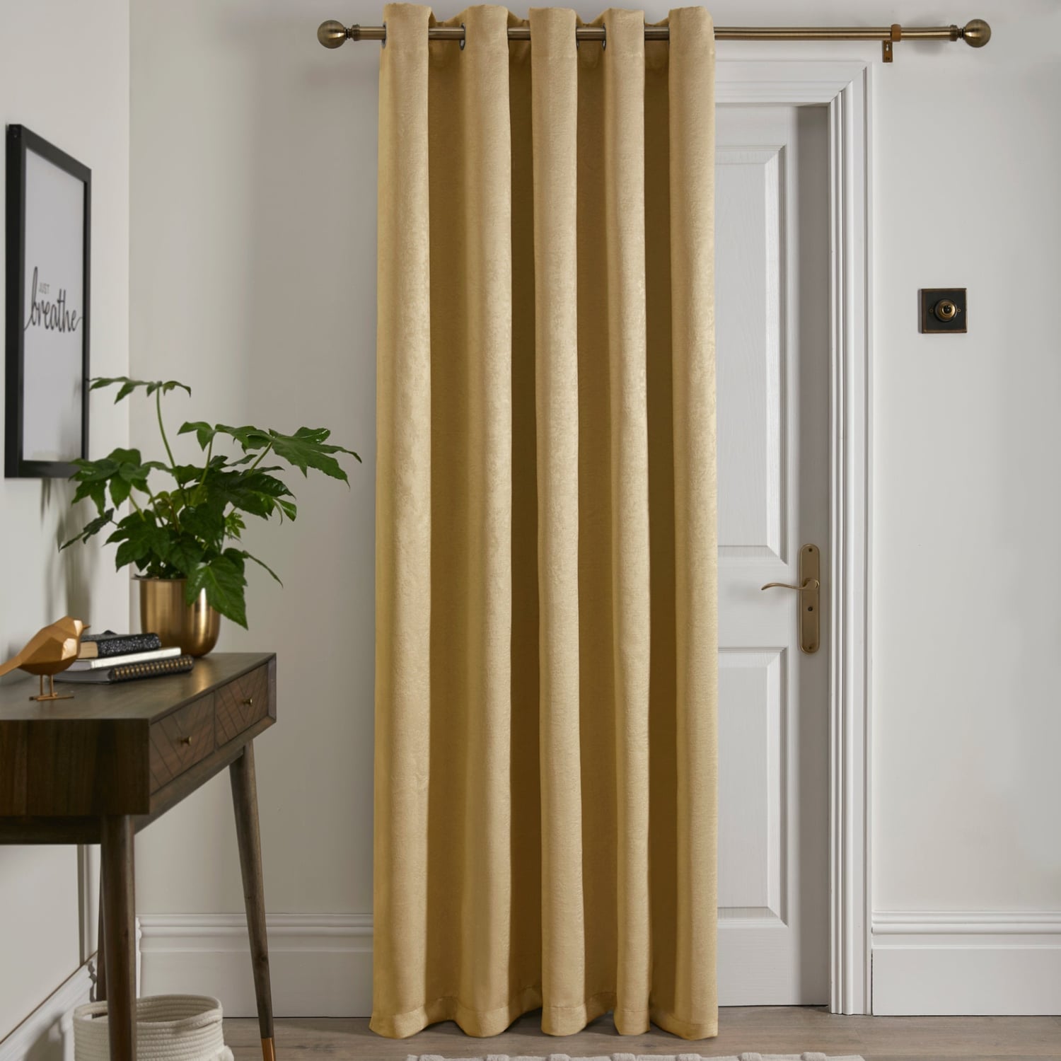 Strata Woven Thermal Door Curtain 66 x 84 Inch - Ochre Dimout Light Filtering