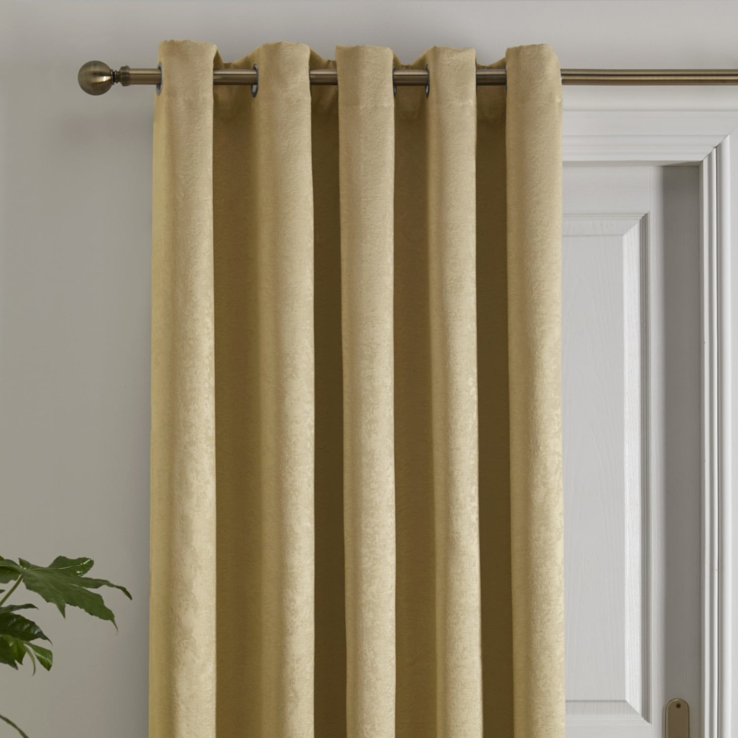 Strata Woven Thermal Door Curtain 66 x 84 Inch - Ochre Dimout Light Filtering - Strata Eyelet Single Panel Door Curtain In Ochre 2