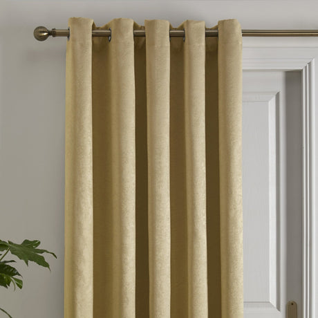Strata Woven Thermal Door Curtain 66 x 84 Inch - Ochre Dimout Light Filtering - Strata Eyelet Single Panel Door Curtain In Ochre 2