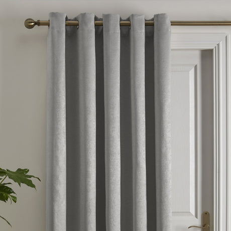 Strata Woven Thermal Door Curtain 66 x 84 Inch - Silver Dimout Light Filtering - Strata Eyelet Single Panel Door Curtain In Silver 2