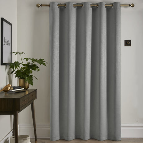 Strata Woven Thermal Door Curtain 66 x 84 Inch - Silver Dimout Light Filtering - Strata Eyelet Single Panel Door Curtain In Silver 3