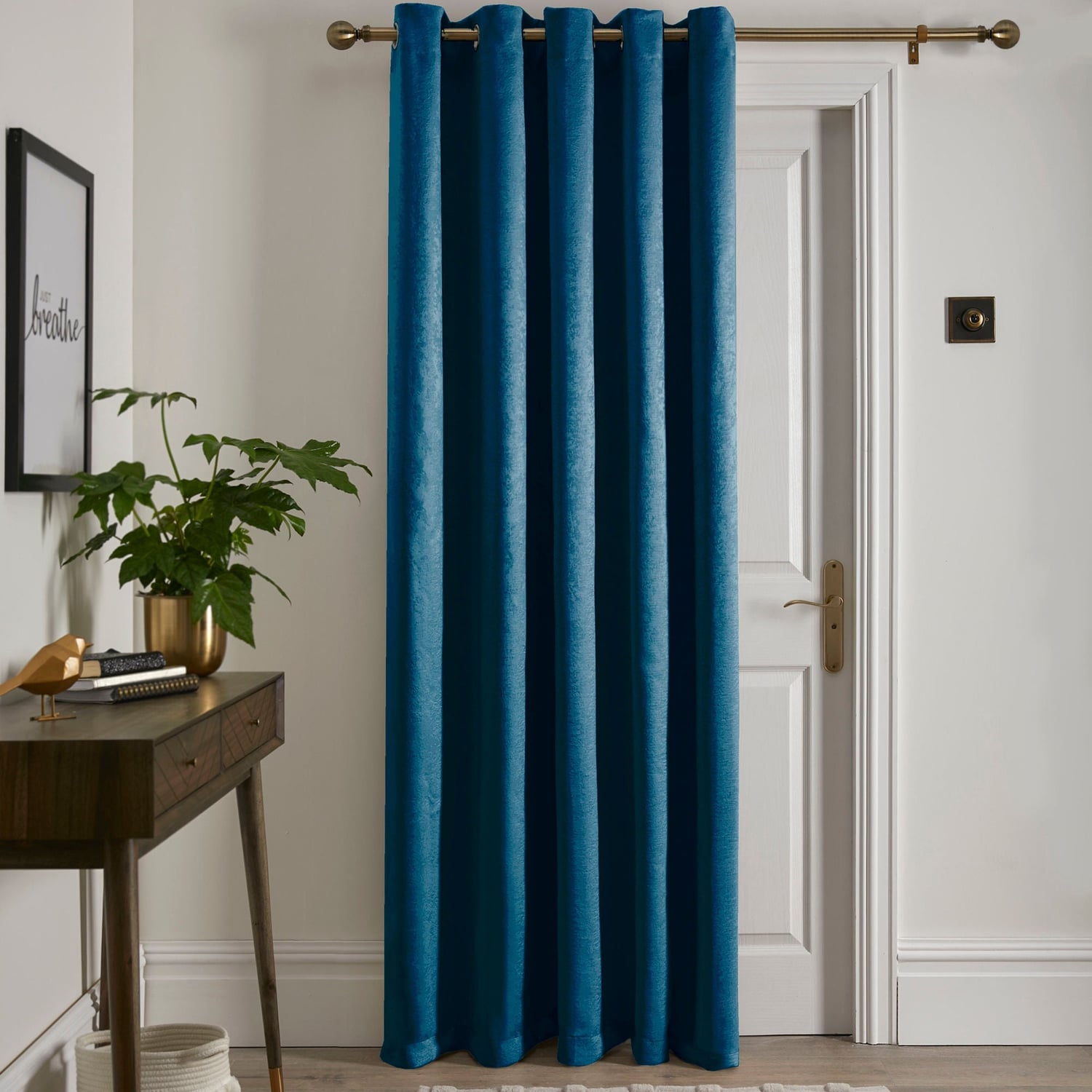 Strata Woven Thermal Door Curtain 66 x 84 Inch - Dark Teal Dimout Light Filtering