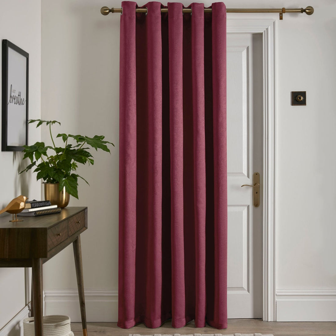 Strata Woven Wine Thermal Dimout Door Curtain 66 x 84 Inch