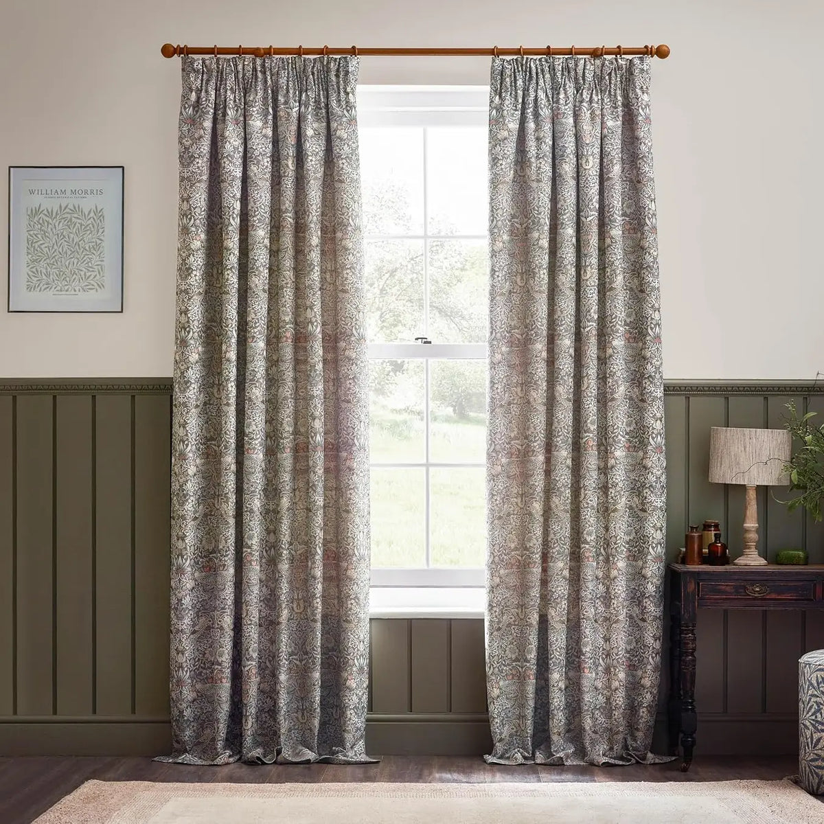 Strawberry Thief Jacquard Biscuit Thermal Dimout Pencil Pleat Curtains