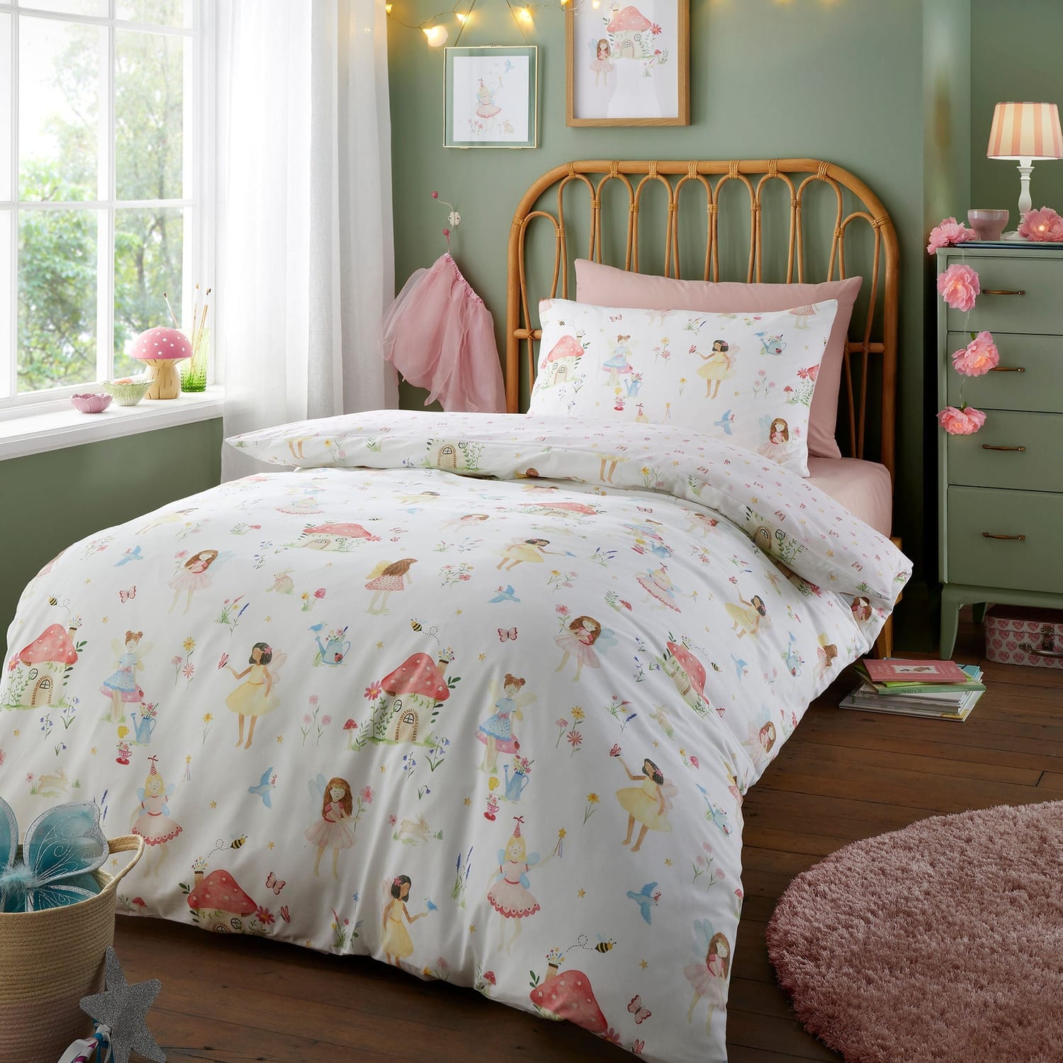Summer Fairies Kids Pink Fairy Print Polycotton Duvet Cover Set