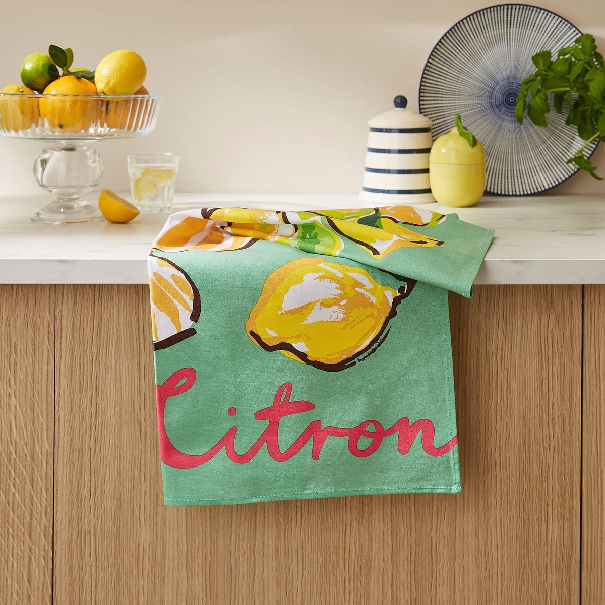 Summer Fruits 100% Cotton Green Tea Towel - Summer Fruits Cotton Tea Towel - Le Citron 2
