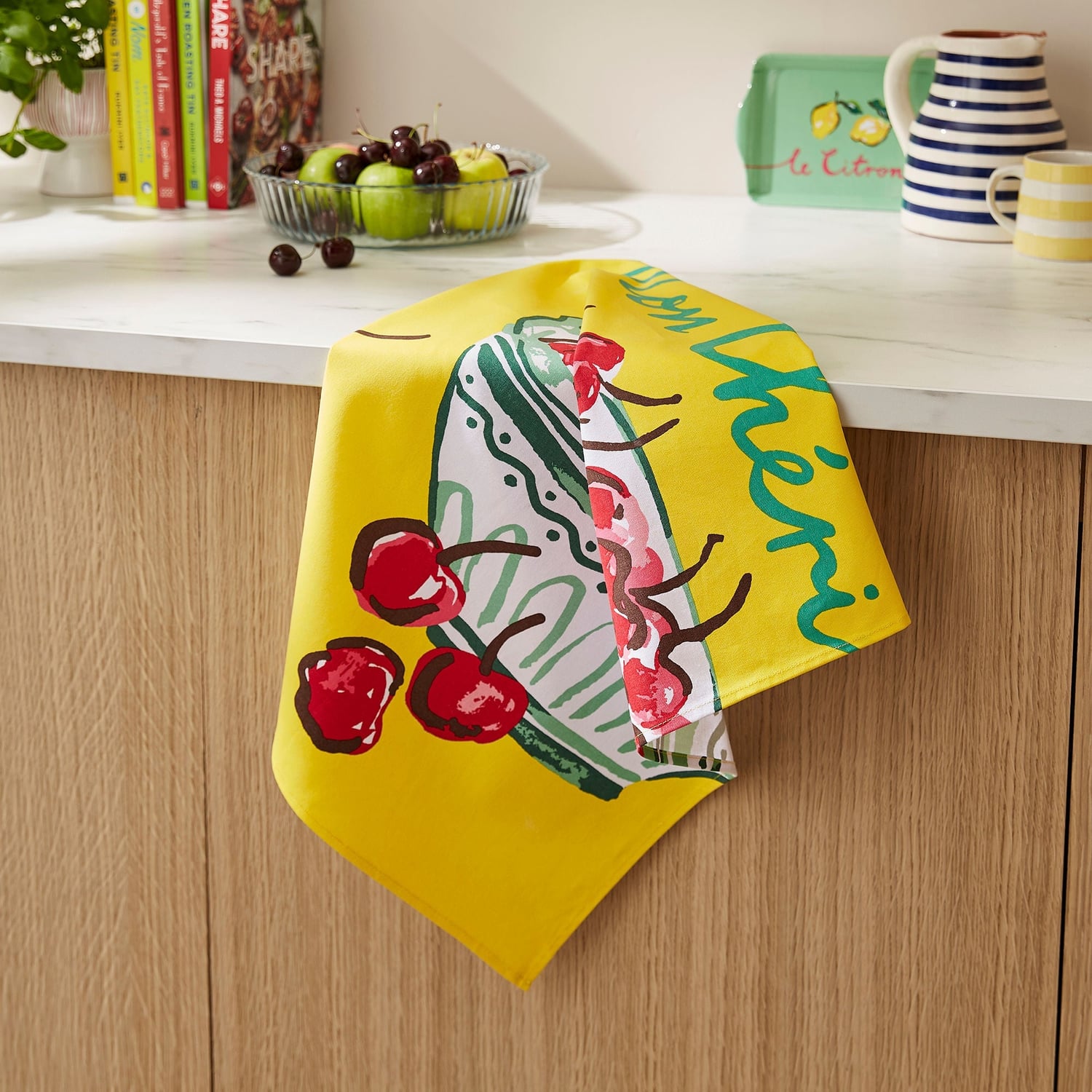 Summer Fruits 100% Cotton Yellow Tea Towel - Summer Fruits Cotton Tea Towel - Mon Cheri 2