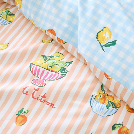 Summer Fruits Fruit & Stripe Print Polycotton Duvet Cover Set - Summer Fruits Duvet Cover Set In Multi 3
