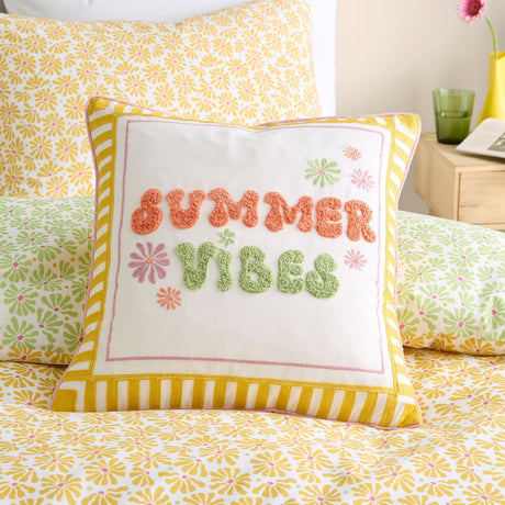 Summer Vibes Embroidered Cotton Filled Cushion