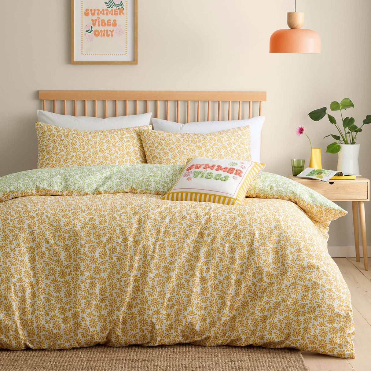 Summer Vibes Embroidered Cotton Filled Cushion - Summer Vibes Slogan Cushion In Multi 43 X 43Cm 4