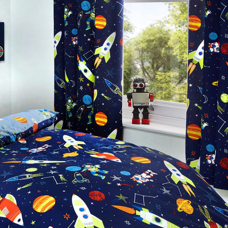 Supersonic Kids Tape Top Curtains Light Filtering Polycotton