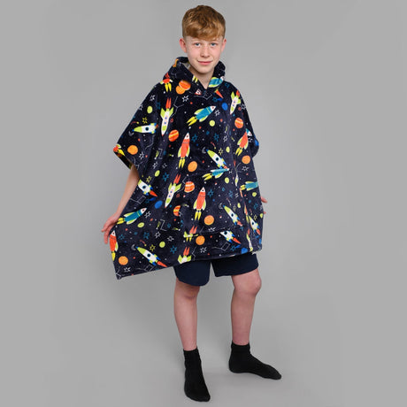 Supersonic Sherpa Fleece Poncho Kids Cosy Wearable Blanket - Supersonic Poncho In Blue 75 X 92.5Cm 3