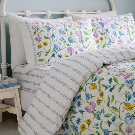 Sweetpea Floral 100% Cotton Lilac Duvet Cover Set - Sweetpea Floral Duvet Cover Set In Lilac 3