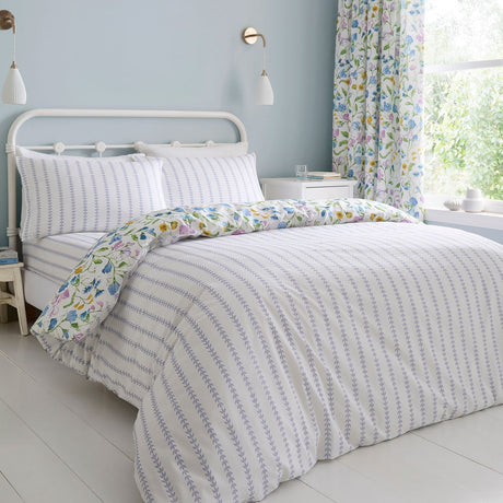 Sweetpea Floral 100% Cotton Lilac 28cm Deep Fitted Sheet - Sweetpea Floral Duvet Cover Set In Lilac 5