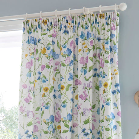 Sweetpea Floral Lilac 100% Cotton Pencil Pleat Curtains 66" x 72" Light Filtering - Sweetpea Floral Pair Of Pencil Pleat Curtains In Lilac 3