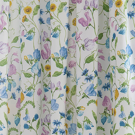 Sweetpea Floral Lilac 100% Cotton Pencil Pleat Curtains 66" x 72" Light Filtering - Sweetpea Floral Pair Of Pencil Pleat Curtains In Lilac 4