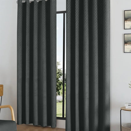 Alan Symonds Temple Velvet Blackout Eyelet Ring Top Curtains in Charcoal - Image 9