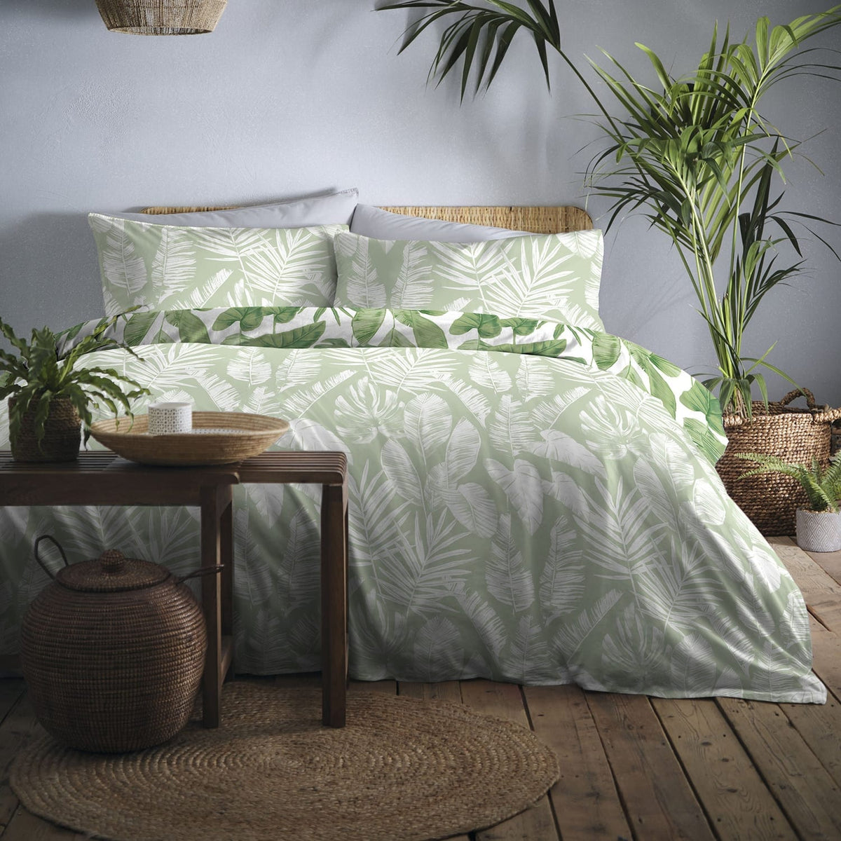 Tahiti Floral Green Polycotton Duvet Cover Set - Tahiti Duvet Cover Set In Green 4