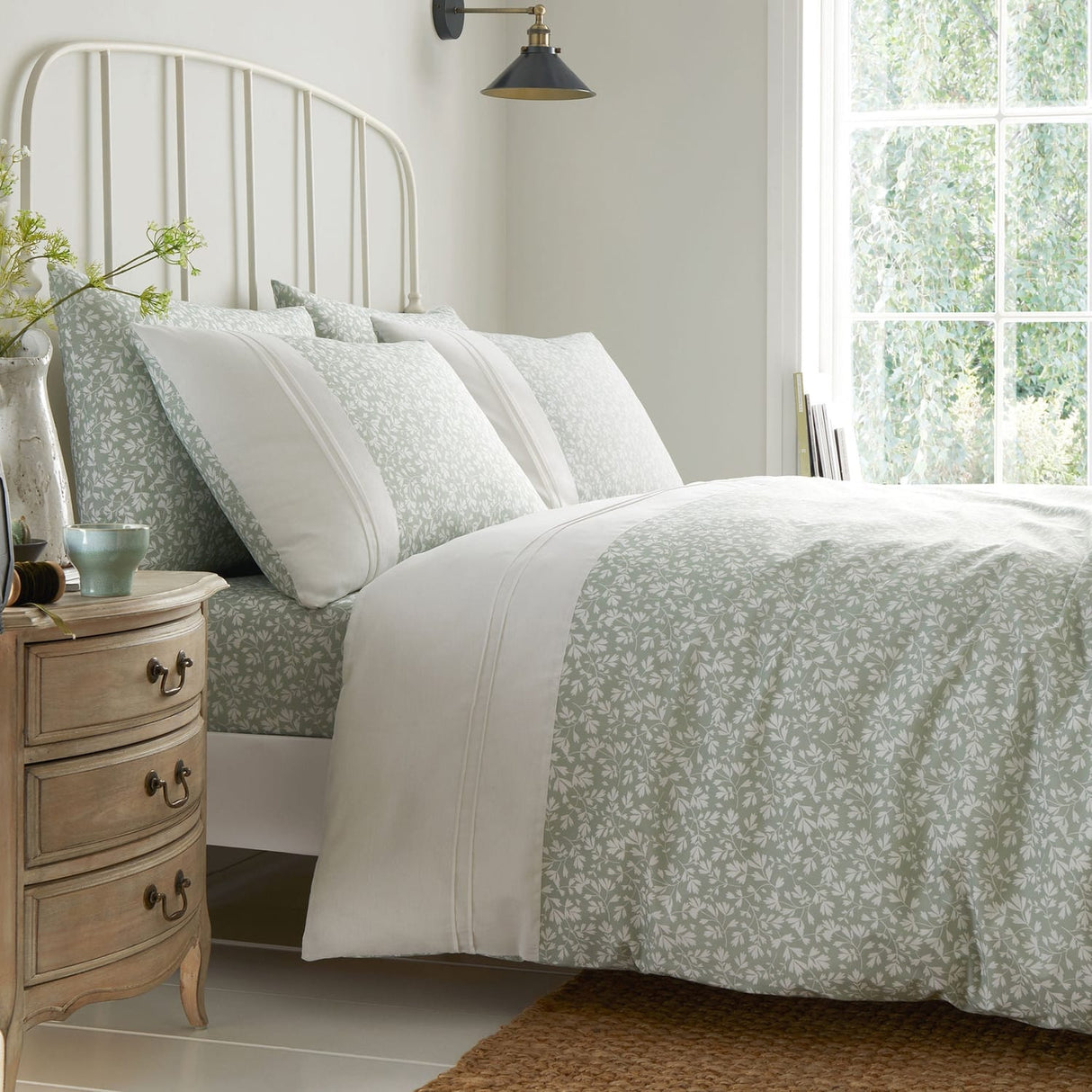 Tess 28cm Deep Floral Fitted Sheet - Green - Tess 28Cm Deep Fitted Bed Sheet Set In Green 2