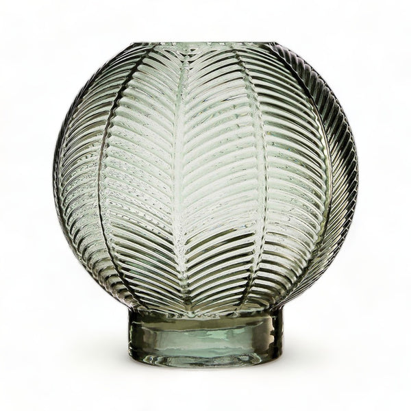 Textured Fern Leaf Design Glass Small Vase 17cm