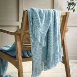 Textured Knit Throw Soft Acrylic Blue – Blue – 130cm x 180cm
