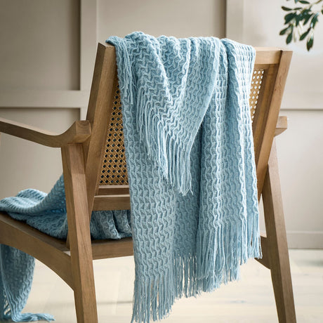 Textured Knit Throw Soft Acrylic Blue – Blue – 130cm x 180cm