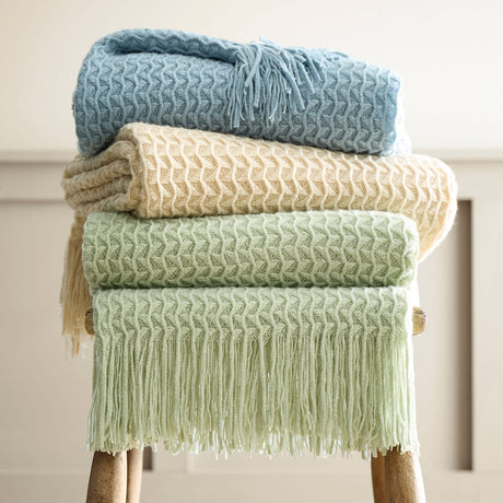 Textured Knit Throw Soft Acrylic Blue – Green – 130cm x 180cm - Textured Knit Throw In Green 130 X 180Cm 4