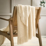 Textured Knit Throw Soft Acrylic Blue – Natural – 130cm x 180cm