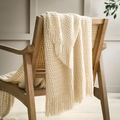 Textured Knit Throw Soft Acrylic Blue – Natural – 130cm x 180cm