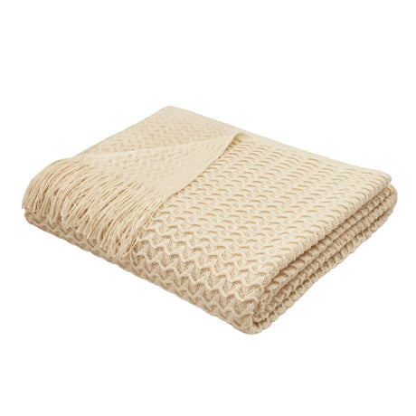 Textured Knit Throw Soft Acrylic Blue – Natural – 130cm x 180cm - Textured Knit Throw In Natural 130 X 180Cm 2