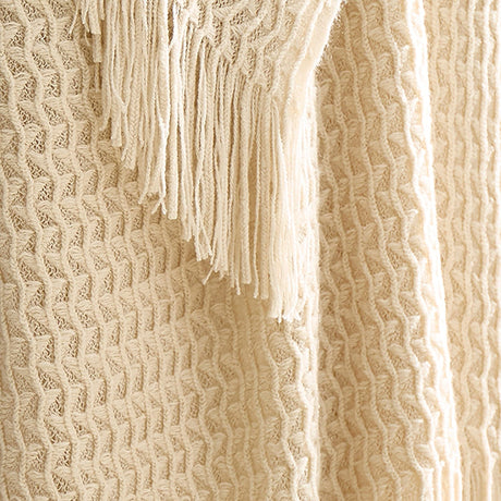 Textured Knit Throw Soft Acrylic Blue – Natural – 130cm x 180cm - Textured Knit Throw In Natural 130 X 180Cm 3