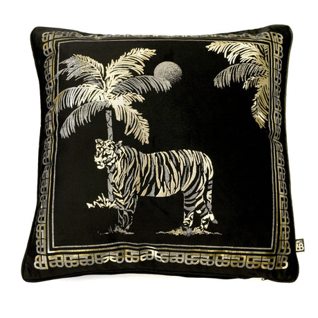 Laurence Llewelyn-Bowen Tiger Tiger Gold Velvet Filled Cushion - Tiger Tiger Cushion In Black 43 X 43Cm 2