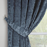 Trinity Jacquard Velvet Pencil Pleat Curtains - Blue Thermal Light Filtering - Trinity Pencil Pleat Curtains In Blue 3