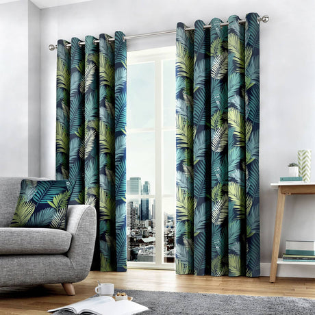 Tropical Ochre Eyelet Curtains - Multi Light Filtering