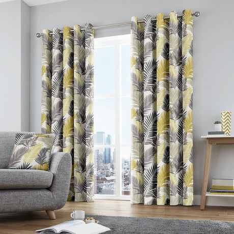 Tropical Ochre Eyelet Curtains - Ochre Light Filtering - Tropical Eyelet Curtains In Ochre 2