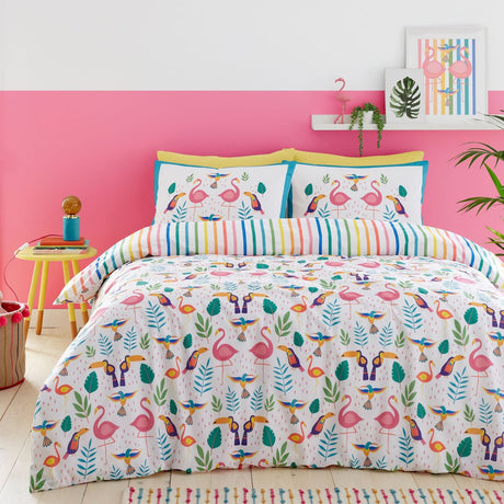 Tropical Flamingo Pink Polycotton Duvet Cover Set