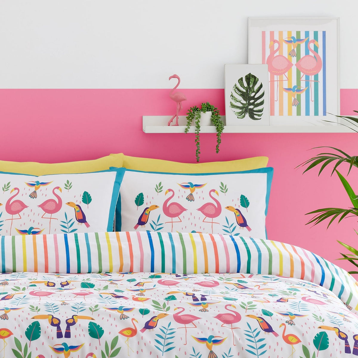 Tropical Flamingo Pink Polycotton Duvet Cover Set - Tropical Flamingo Duvet Cover Set In Pink 2