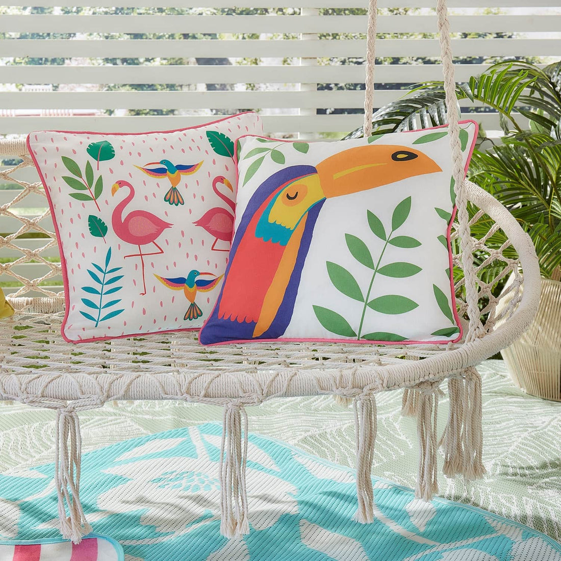 Tropical Flamingo Outdoor Pink 100% Cotton Cushion Cover 43cm x 43cm