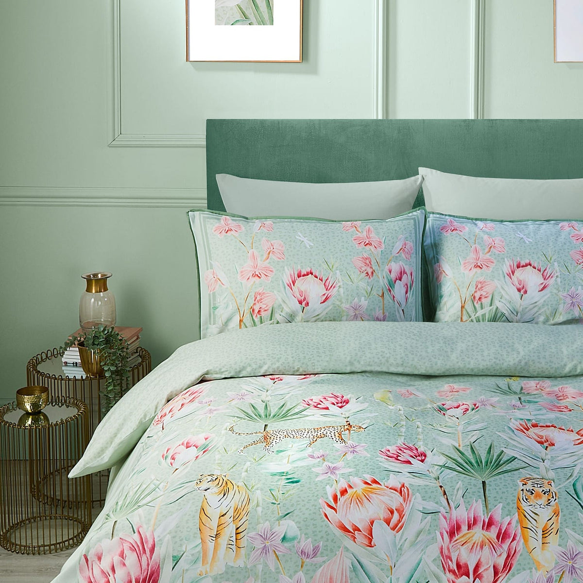 Tropical Leopard Polycotton Duvet Cover Set - Tropical Leopard Duvet Cover Set In Green 2