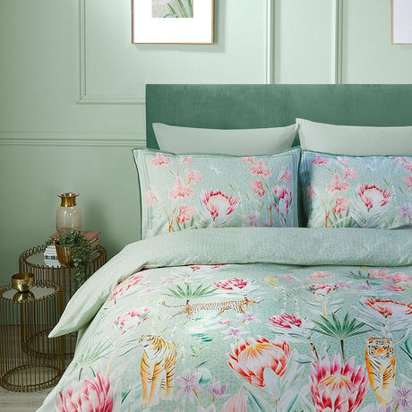 Tropical Leopard Polycotton Duvet Cover Set - Tropical Leopard Duvet Cover Set In Green 2