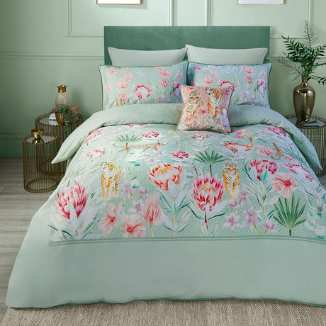Tropical Leopard Polycotton Duvet Cover Set - Tropical Leopard Duvet Cover Set In Green 5