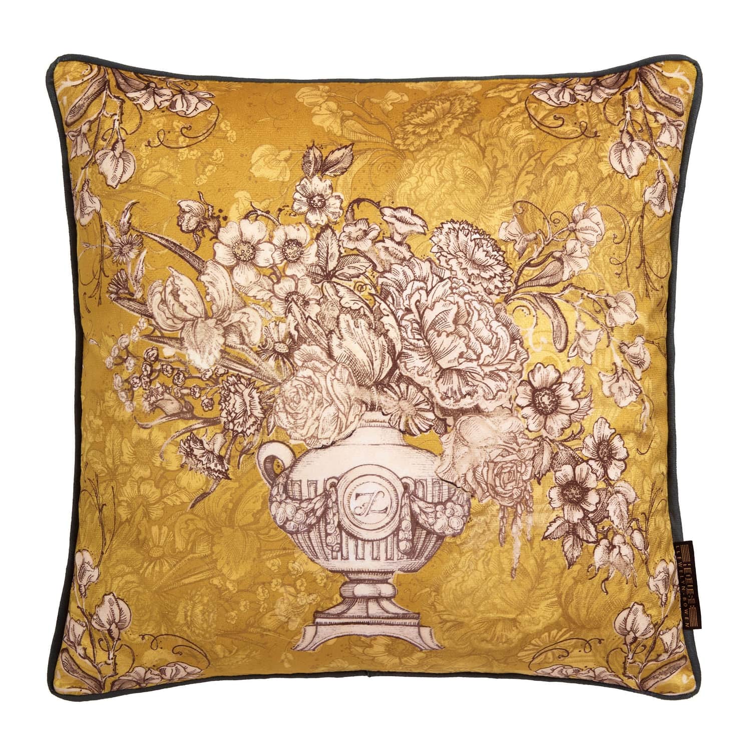 Laurence Llewelyn-Bowen Tuscan Holiday Floral Urn Ochre Filled Cushion - Tuscan Holiday Cushion In Ochre 43 X 43Cm 2