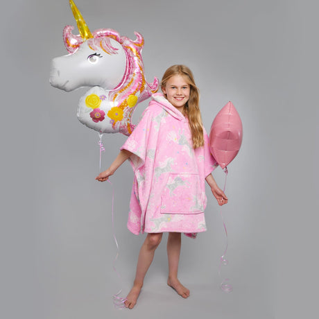 Unicorn Fleece Throw Cosy Kids Soft Blanket - Unicorn Poncho In Pink 75 X 92.5Cm 3