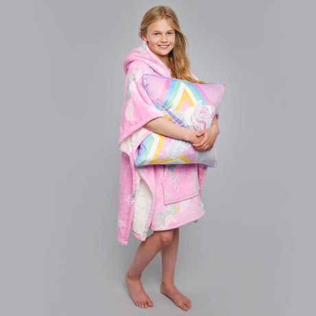 Unicorn Fleece Throw Cosy Kids Soft Blanket - Unicorn Poncho In Pink 75 X 92.5Cm 4