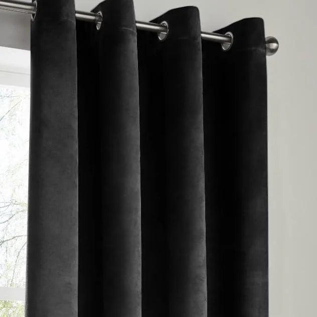 Alan Symonds Velvet Blackout Eyelet Ring Top Curtains in Black - Image 3