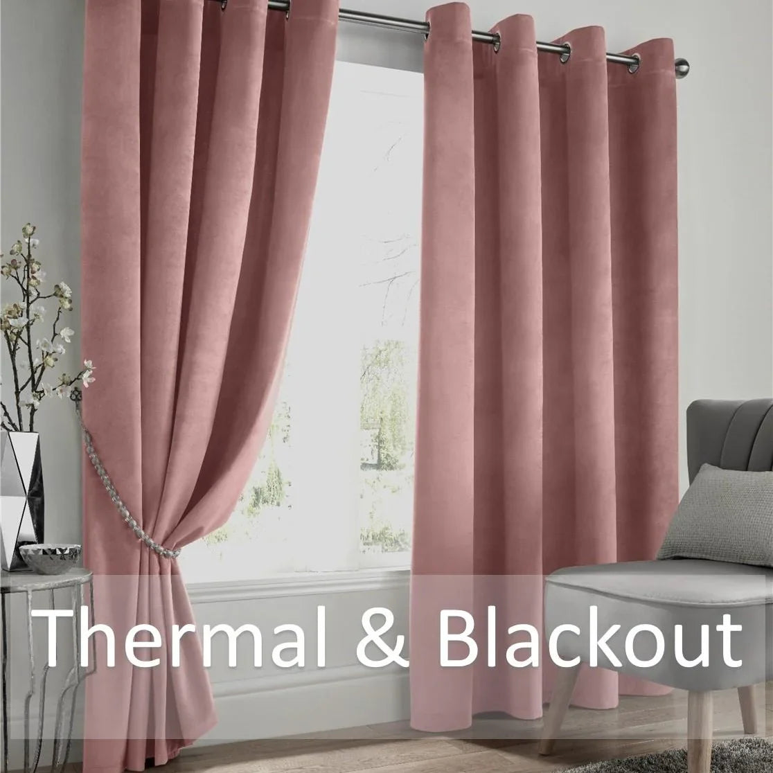 Alan Symonds Velvet Blackout Eyelet Ring Top Curtains in Blush - Image 2