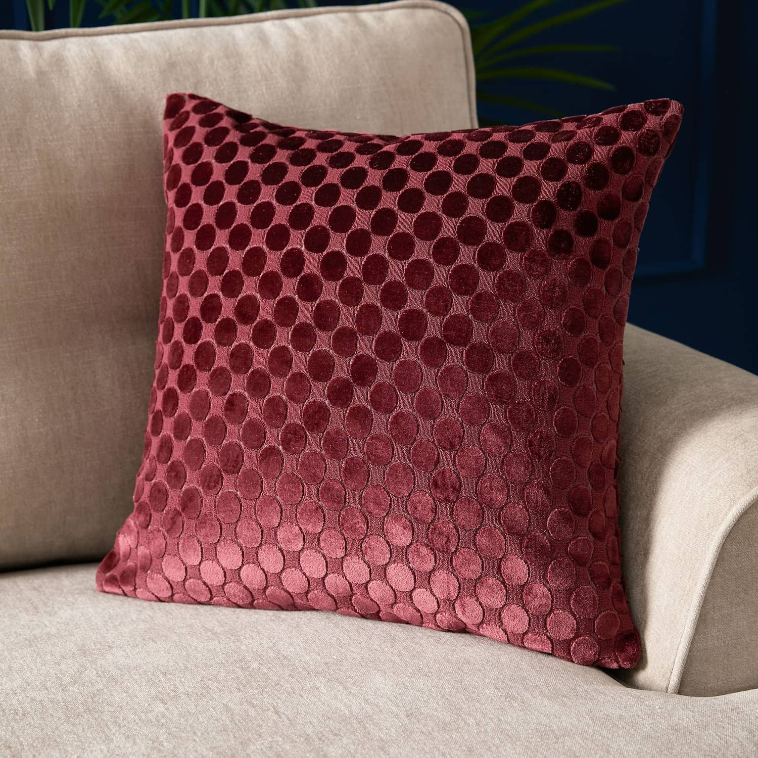 Velvet Spot Cushion Cover 43cm x 43cm - Burgundy
